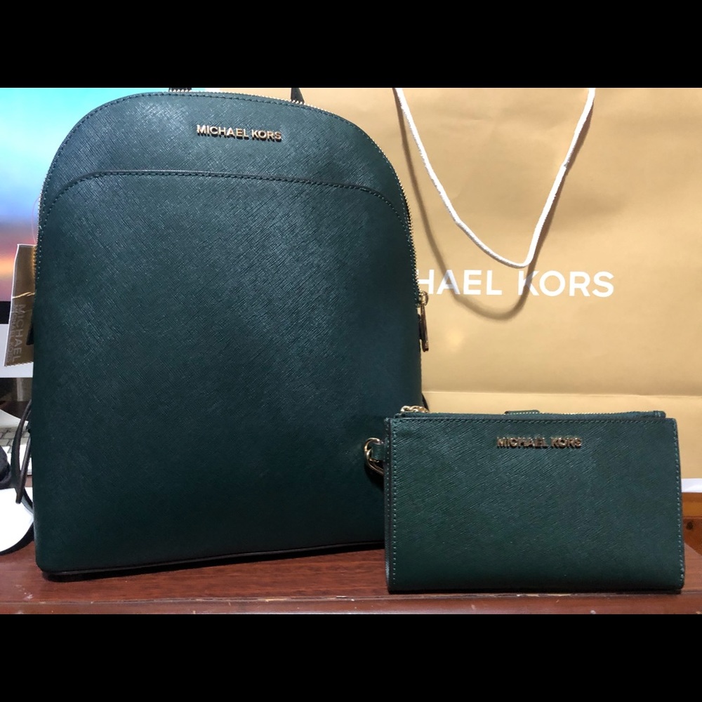 Michael Kors Emmy large backpack in hunter green.